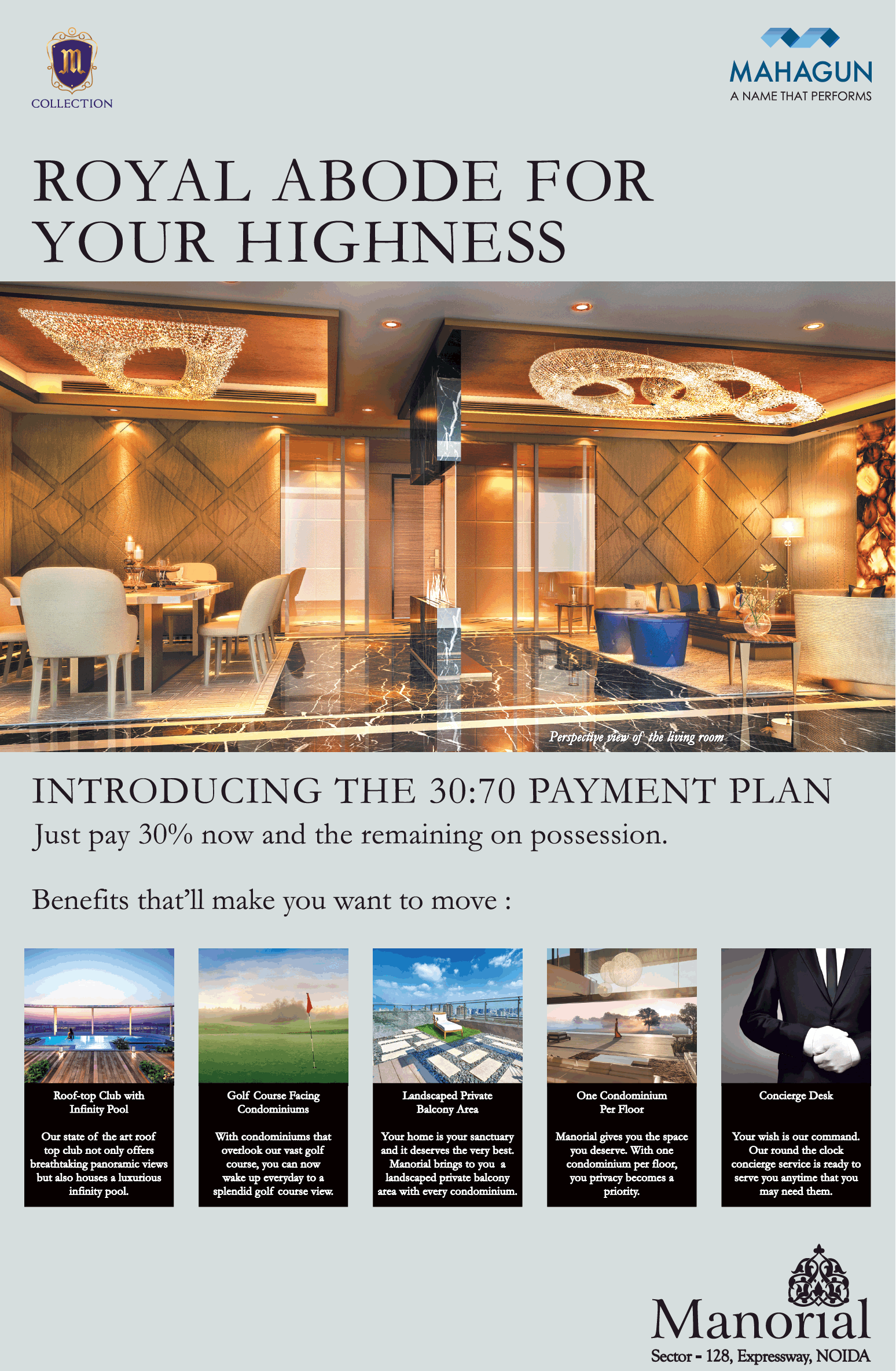 Pay just 30% now & the remaining on possession at Mahagun Manorial in Noida